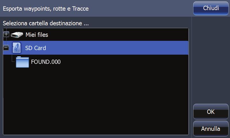 ¼ ¼ Nota: per esportare waypoint, rotte e