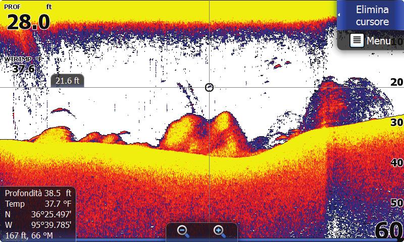 Per rimuovere il cursore e gli elementi del cursore dalla pagina, toccare Elimina cursore nel menu Sonar. Tenere premuto il dito sullo schermo per attivare la modalità assistita cursore.