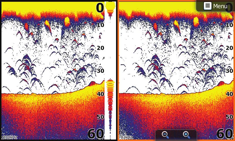 Menu Sonar Quando il cursore è attivo, alcune funzioni del menu Sonar verranno sostituite con le funzioni della modalità cursore. Toccare Elimina cursore per tornare al menu del sonar normale.