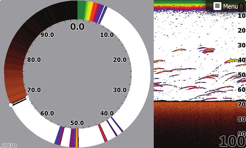 Ciò viene indicato da una minore distanza tra le barre di zoom. Inseguim.Fondo La modalità di blocco del fondo è utile se si desidera visualizzare gli echi in prossimità del fondo.