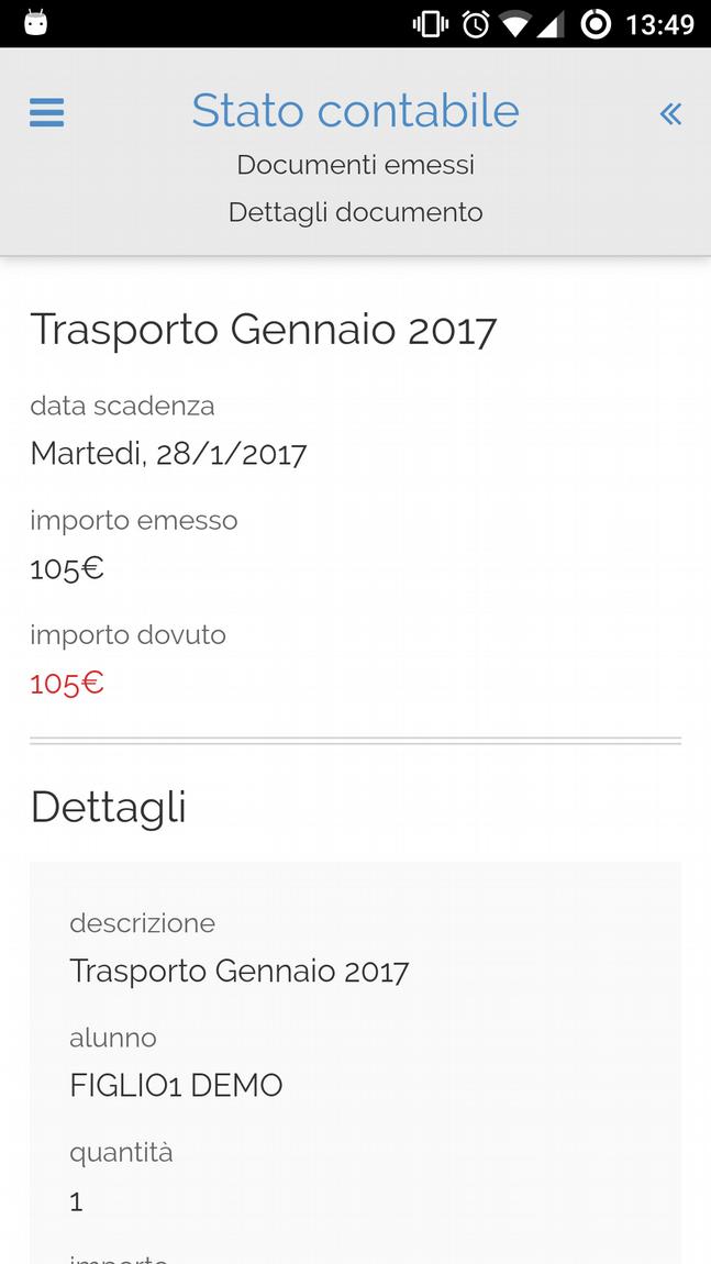 Documenti emessi Premendo il bottone Apri lista documenti vengono mostrati tutti i documenti emessi a carico del genitore/tutore.