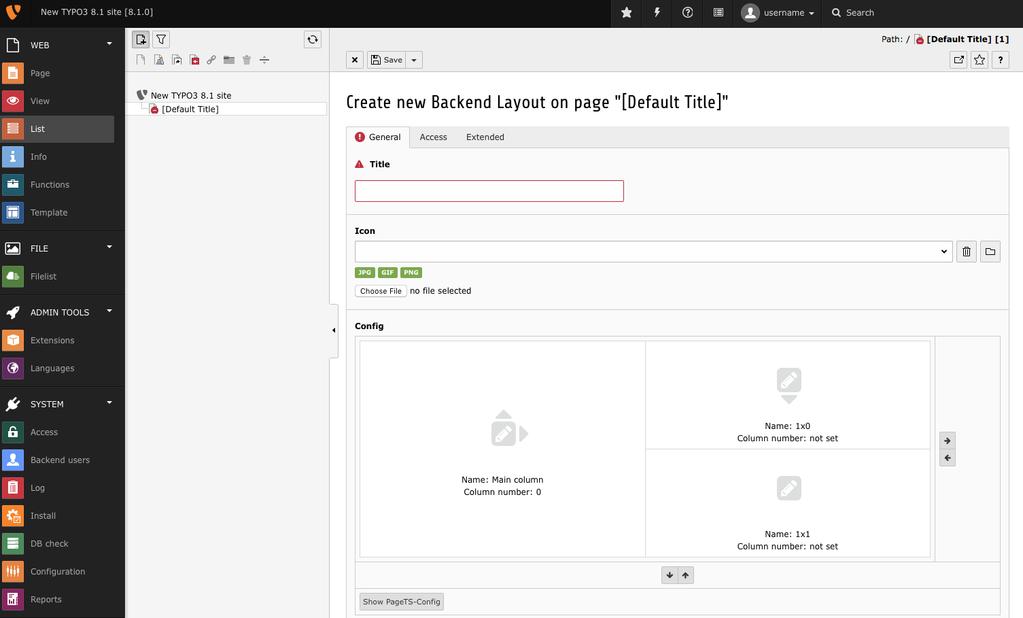 Interfaccia utente Backend Wizard inline per Backend Layout Un nuovo tipo di visualizzazione è stato aggiunto