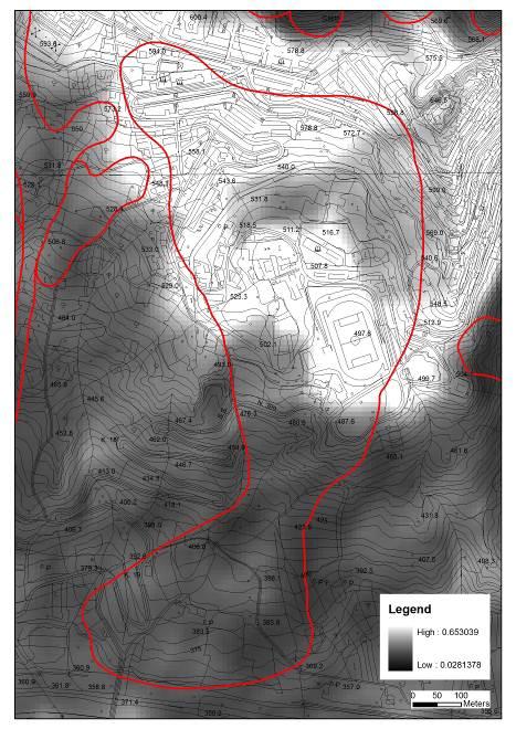 frana riattivatasi a seguito del terremoto del novembre 1980 risultano poco coerenti, in quanto il fenomeno franoso si sviluppa per circa la metà della sua estensione in una zona ricoperta da