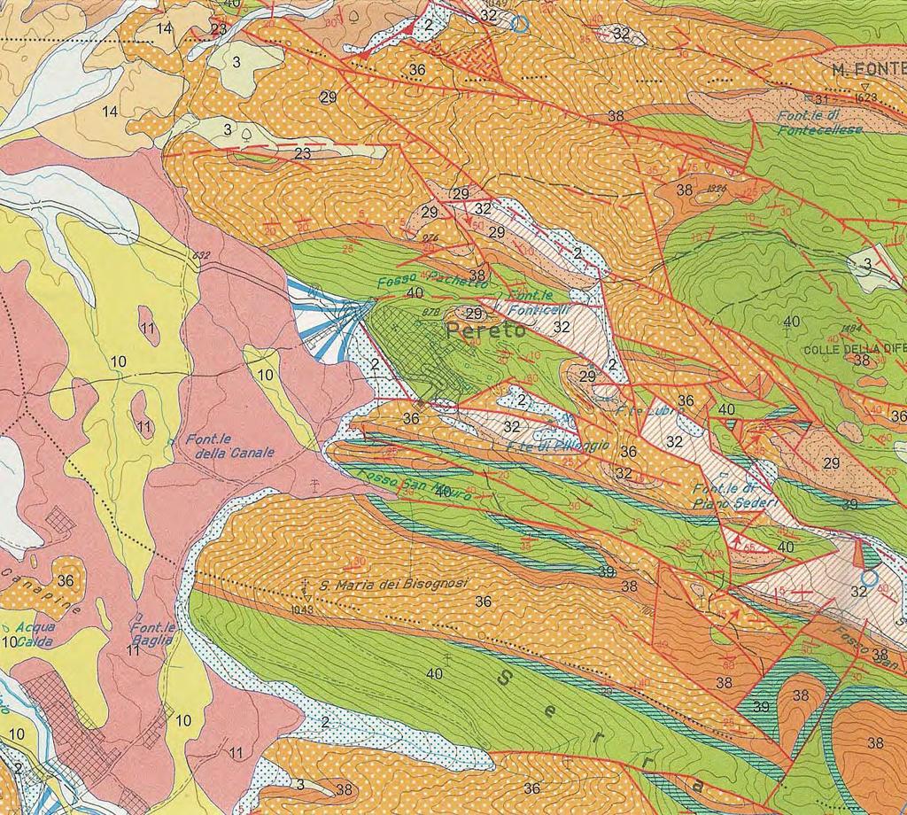 Stralcio Carta geologica SGI 1:50.000 F. 367 Tagliacozzo. Pereto giace sui calcari del Cretaceo.