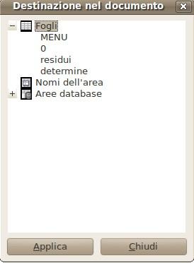 I Collegamenti Il collegamento dal menu principale ai RESIDUI si realizza posizionandosi sulla cella dove si vuole che appaia il collegamento e agendo sull'icona collegamento Si apre il pannello