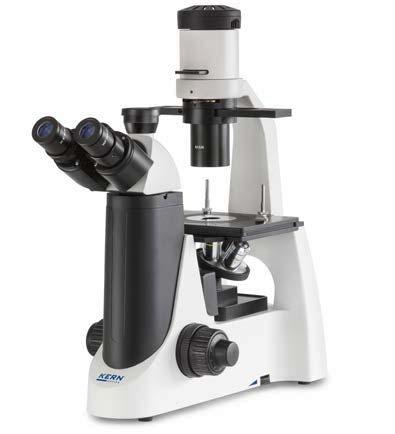 Microscopio invertito OCL-2 Testina trinoculare 1 Tavolino portaoggetti LAB LINE Il microscopio invertito Infinity per esigenze elevate e grande distanza di funzionamento Variatore di contrasto di