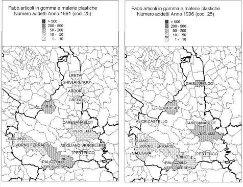 artificiali con relativo numero di addetti totali secondo il censimento 1991 e 1996