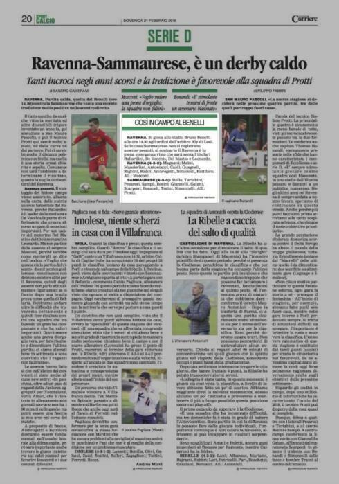 Pagina 20 Corriere di Romagna (ed. Forlì Cesena) COSÌ IN CAMPO AL BENELLI RAVENNA. Si gioca allo stadio Bruno Benelli alle ore 14.30 agli ordini dell'arbitro Aly di Lodi.