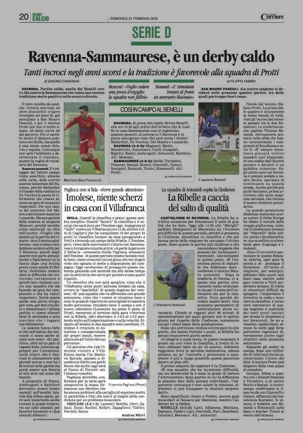 Pagina 20 Corriere di Romagna (ed. Forlì Cesena) Pagliuca non si fida: «Serve grande attenzione» Imolese, niente scherzi in casa con il Villafranca IMOLA.