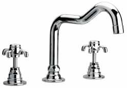 87CR214B Batteria lavabo 3 fori con bocca Barocco orientabile, scarico automatico 1 1/4 3-hole basin mixer with swivel spout, 1 1/4 pop-up waste Mélangeur lavabo bec