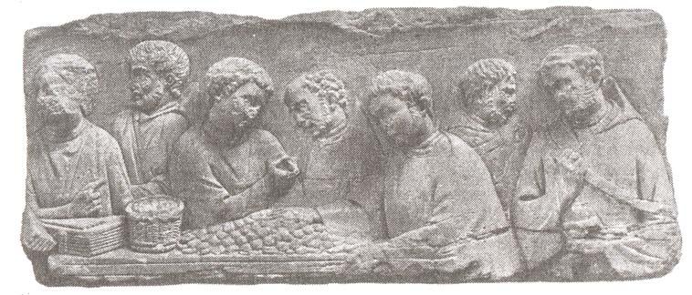 In foto: Pagamento delle imposte - sul tavolo dell esattore si notano ceste (fiscus) con monete; rilievo (particolare del II sec. d.c.), da Neumagen. Treviri, Rheinisches Landesmuseum.