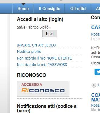 Sul sito ci sarà sempre la voce RICONOSCO sebbene la sua posizione sullo
