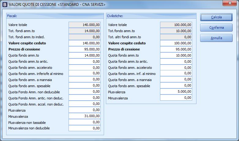 Tipo rilevazione plus-minusvalenze: All atto della vendita Dopo aver digitato il codice causale 50, la procedura apre automaticamente una nuova mappa Valori quote di cessione nella quale si deve