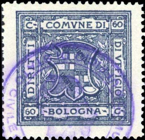 Bologna Ufficio 1897/<Carta bianca, liscia. Stampa mm. 28x28. 28x28. Sovrastampa in nero dello stesso valore facciale.