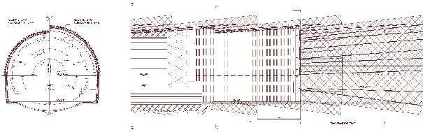 suolo & sottosuolo Figura 13 - Schemi di avanzamento con iniezioni jet-grouting: sezioni longitudinali tratto a basse coperture a nord (depositi di conoide) si è prevista l applicazione di sezioni