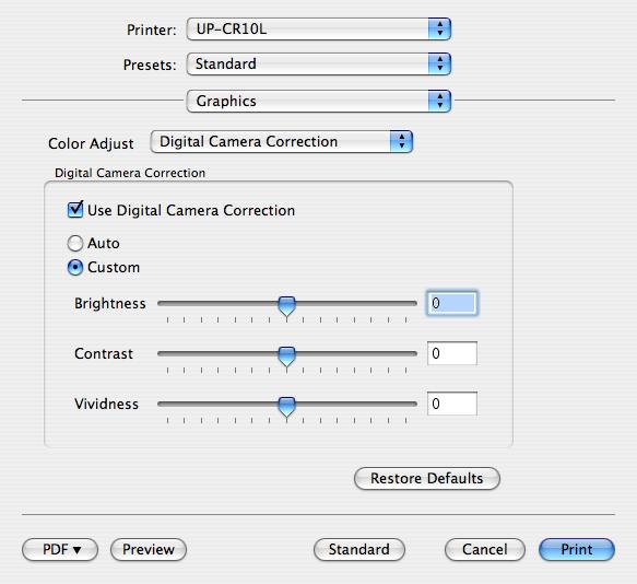 Nella finestra di impostazioni di stampa è possibile configurare il numero di copie da stampare, l utilizzo di correzioni per fotocamera digitale, impostazioni di bilanciamento colore, luminosità,