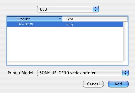 2 Fare clic sul pulsante [Add]. Appare la seguente finestra. Utilizzo di più stampanti 3 Nel menu a comparsa, scegliere [USB].