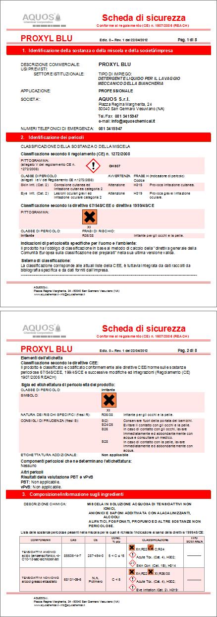 La documentazione a supporto del prodotto La scheda di sicurezza si compone delle seguenti 16 sezioni; per ciascuna delle quali si riportano di seguito le informazioni principali: 1.