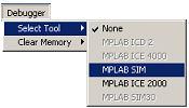 Il simulatore software MPSIM Per aprire il simulatore cliccare su: DEBUGGER > SELECT TOOL > MPLAB SIM Appariranno quattro nuove icone sulla destra.