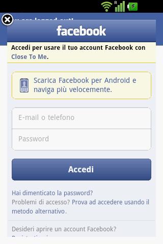 Premendo il pulsante si verrà reindirizzati alla pagina di Facebook web mobile o all'applicazione Android