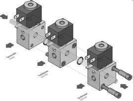 ELETTROPILOTI Elettropiloti su Basi Modulari I prodotti vengono venduti senza bobine, da acquistarsi separatamente (vedi pag. 22) Cod. 00.094.3 Sottobase 1/8 con azionamento manuale bistabile. Cod. 00.095.