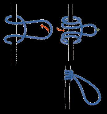 In caso di cordata da tre, il componente centrale della cordata, realizzerà 2 nodi palla, uno sul ramo di corda che va al primo di cordata e uno sul ramo di corda che va al secondo