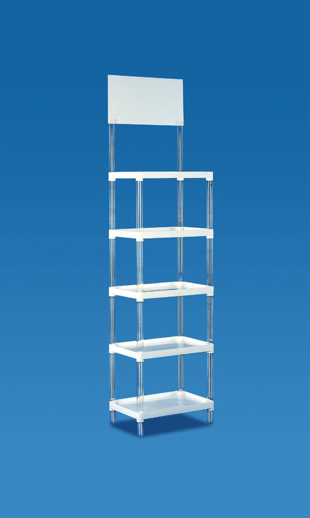 DISPLAY MODULARE A RIPIANI MODULAR SHELF DISPLAYS 33 Display modulare a ripiani Modular shelf display Il sistema è formato da più ripiani (3, 4 o 5) nelle 2 seguenti misure: 550 x 360 mm 360 x 360 mm