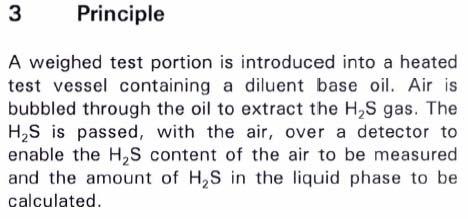 Metodi per la determinazione del H 2 S ASTM D 7621 Range H 2 S: 0,40-15 mg/kg Viscosità campione: 3000mm 2 s -1 a 50 C Tempo tra campionamento-analisi:< 3 gg Riscaldamento