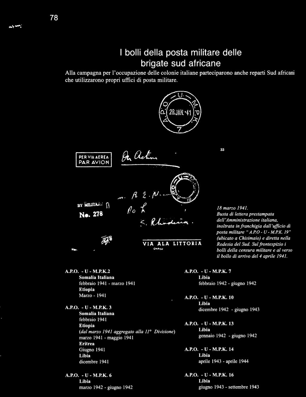 2 Somalia Italiana febbraio 1941 - marzo 1941 Marzo- 1941 A.P.O. - U - M.P.K.