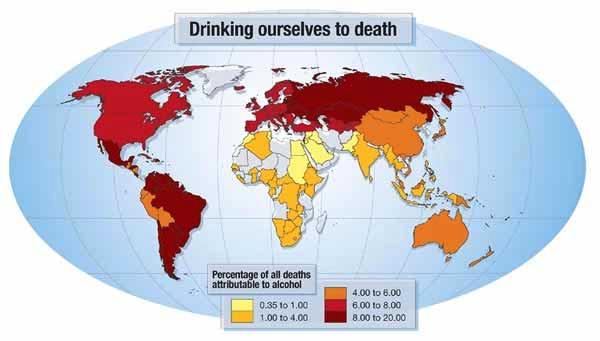 Mortalità (%) attribuibile all alcol. L impatto a livello mondiale di una tendenza in aumento ITALIA 6 8 % Babor, Rehm, Room.