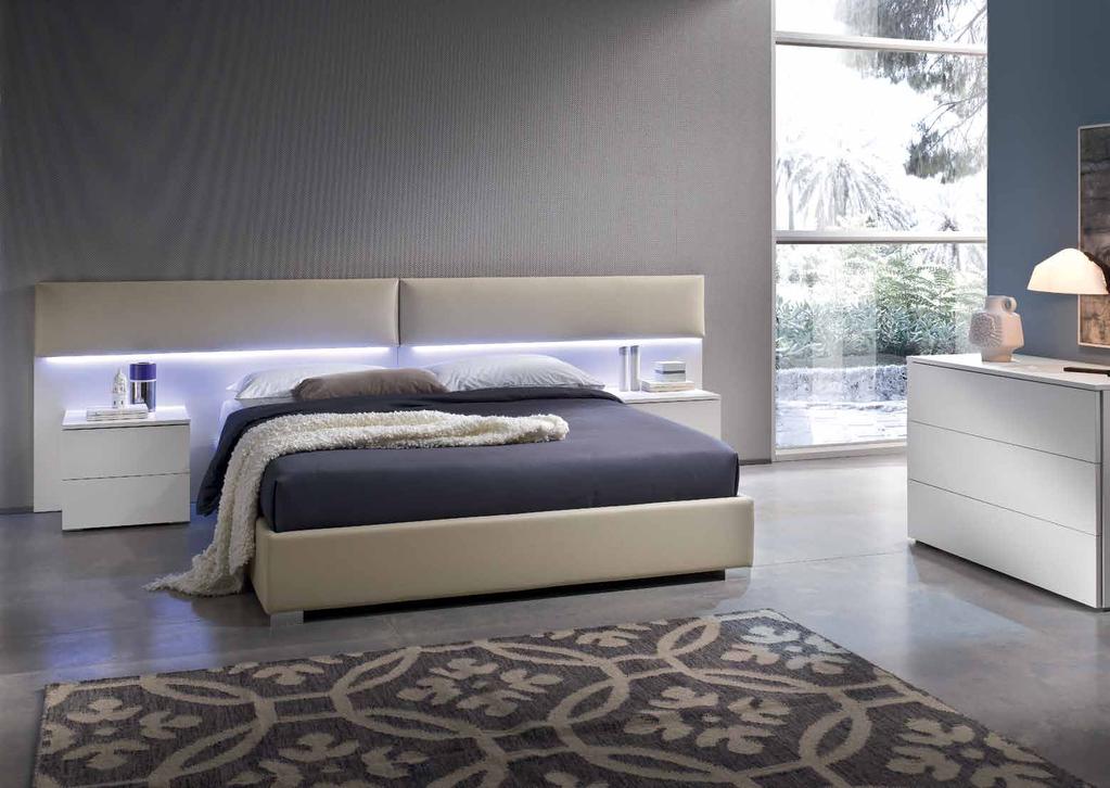 letti legno wooden beds wall letto wall bianco opaco con pannello imbottito ecopelle tortora, gruppo