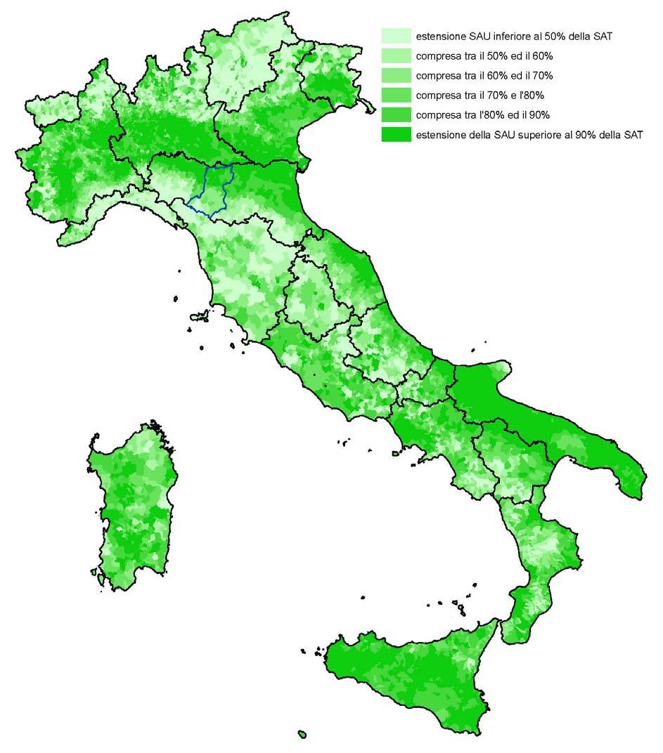 Tav. 1 Incidenza della Superficie Agricola Utilizzata (SAU) sulla