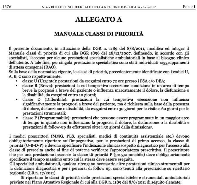 ALLEGATO 1 Elenco prestazioni e modalità di accesso per priorità