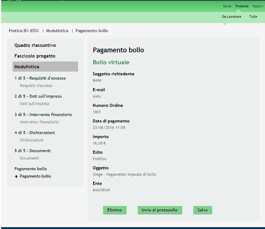 Figura 25 Esito pagamento Positivo Contestualmente al pagamento verrà inviata una mail con allegata la ricevuta. A questo punto l esito del pagamento risulta Positivo.