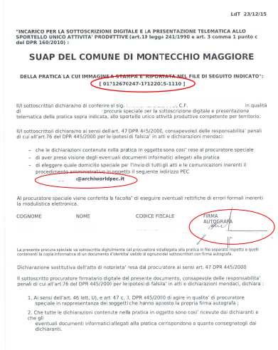 PROCURA codice esatto della pratica a cui si riferisce firma autografa (o digitale) del