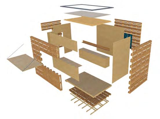 modulo base viene composto attraverso nove moduli sistemati in pianta, in modo da formare un rettangolo delle dimensioni predefinite, e quattro in alzato che permettono il raggiungimento alla quota