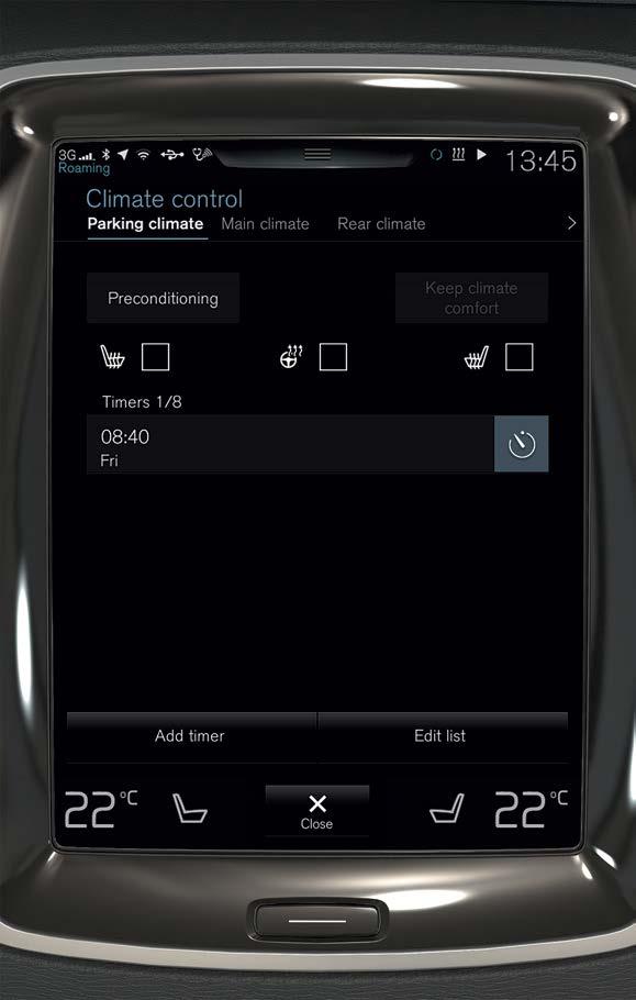 01 PRECONDIZIONAMENTO È possibile impostare il precondizionamento sul display centrale dell'automobile e con la app Volvo On Call*.