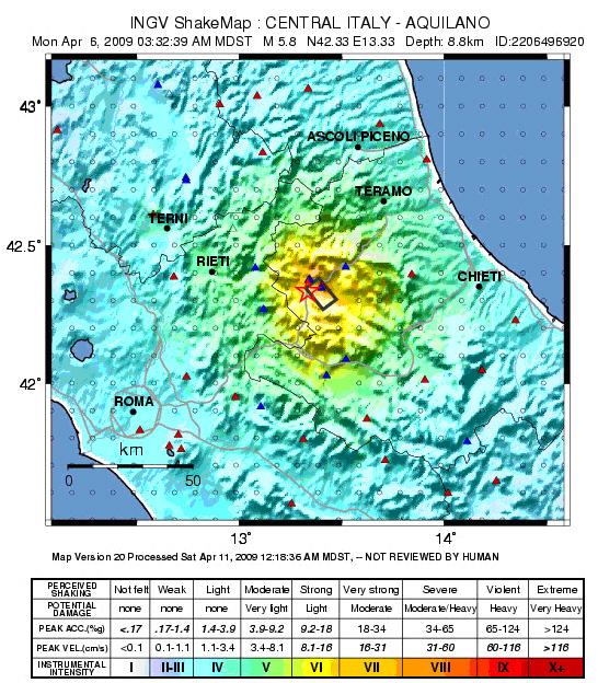 Le mappe di scuotimento (Shake Maps) vengono generate automaticamente subito dopo un terremoto con i dati delle reti sismiche e accelerometriche.