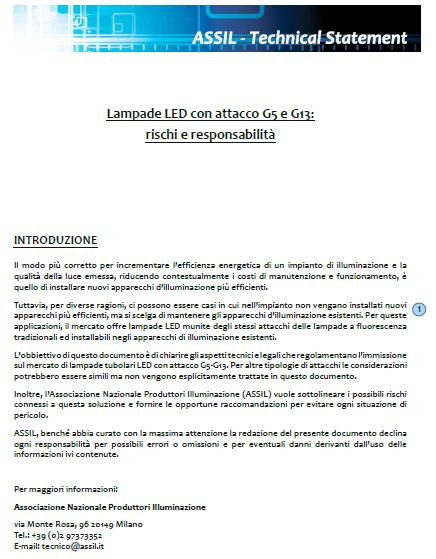 Lampade LED con attacco G5 e G13: rischi e responsabilità Documento