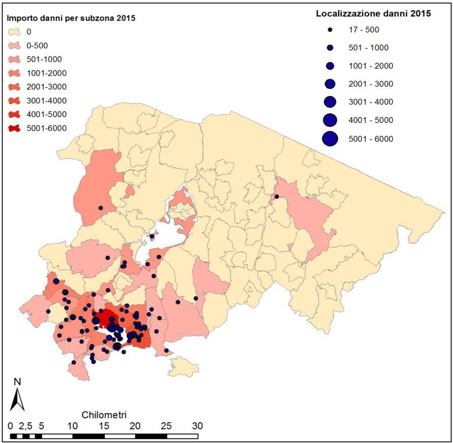 tavola.: danni da cervo in Città Metropolitana di Bologna nel 5 importi totali per subzona e georeferenziazione dei danni Provincia di Pistoia Di seguito, nella tabella.