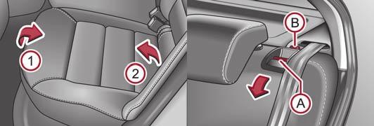 52 Sedili e bagagli Premere la sicura nel senso della freccia A, premere contemporaneamente la sicura nell'apertura AB con un cacciavite piatto di larghezza max. 5 mm ed estrarre il poggiatesta pag.
