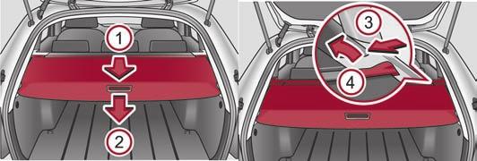 58 Sedili e bagagli Cappelliera avvolgibile (Combi) Rete di separazione* (Combi) Utilizzo della rete di separazione dietro al divano posteriore Fig.