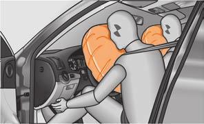 94 Sistema airbag Funzionamento degli airbag frontali Il gonfiaggio degli airbag riduce il rischio di lesioni alla testa e al torace.
