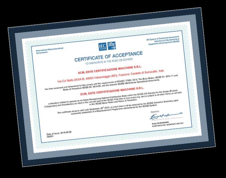 Certificazioni Internazionali Ente Certificazione Macchine è un Organismo Notificato per il rilascio di certificazioni