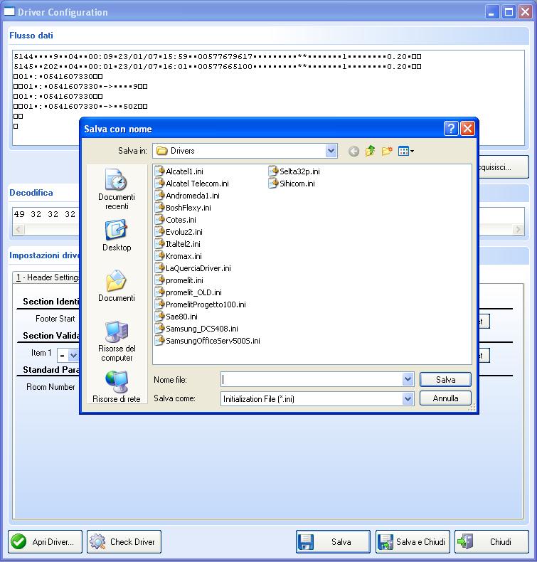 Ciò permette di verificare immediatamente se la configurazione assegnata al driver è corretta.