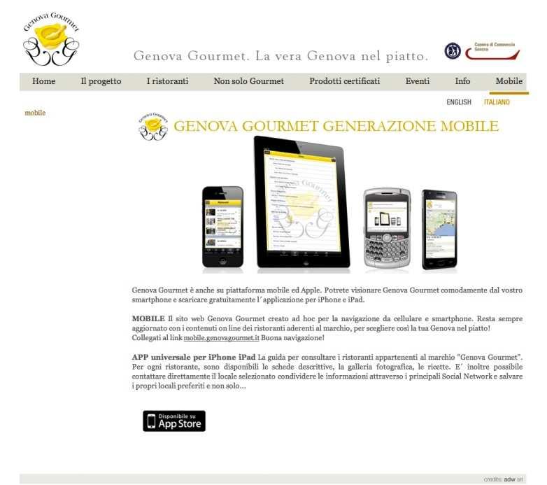 Come accedere a Genova Gourmet Generazione mobile Dal sito www.genovagourmet.