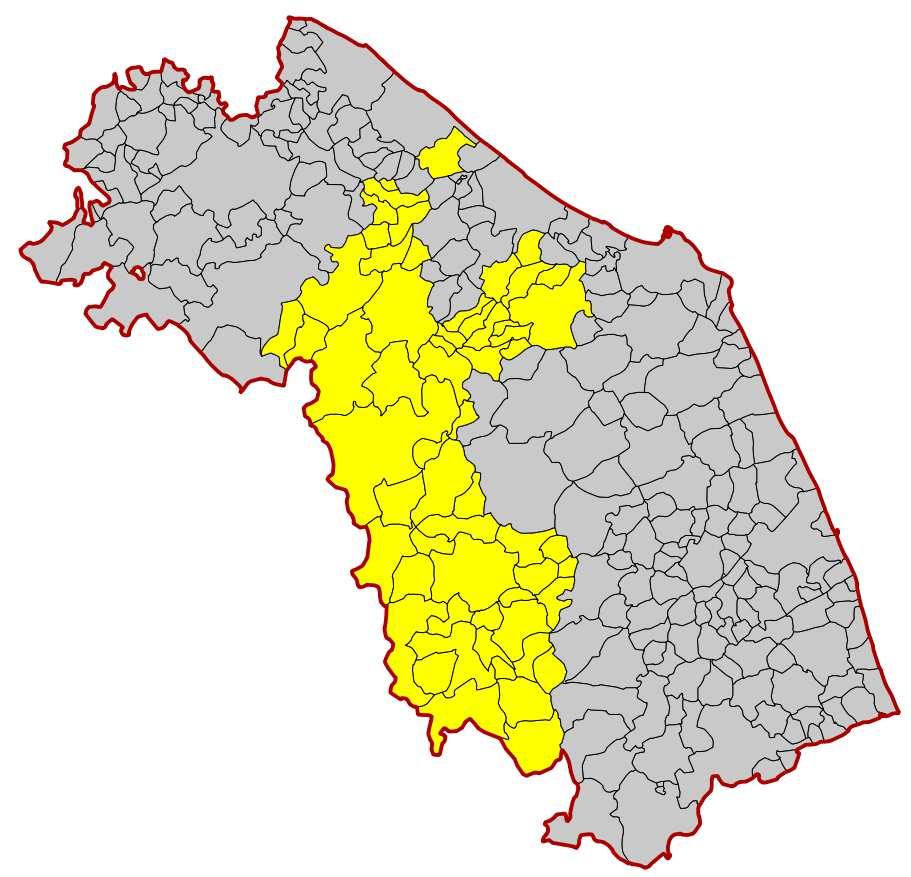 Regione Marche: Aree coinvolte Comuni agevolabili (56) Acquacanina Arcevia Barchi Belforte del Chienti - Belvedere Ostrense Bolognola Caldarola Camerino Camporotondo di Fiastrone Castelbellino