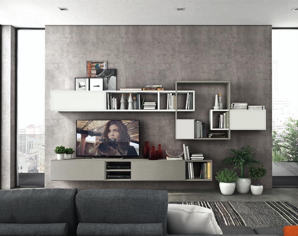 INFINITY proposes the personalised bookshelf system developed up to a height of 3m, to create partitions whose function is not only to hold, but also to separate