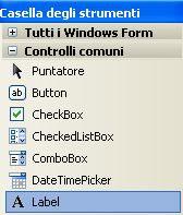 Che cosa è un controllo (o strumento) di VisualBasic.Net? Un controllo (o strumento) è un elemento grafico che si trova in una finestra di VB detta casella degli strumenti.