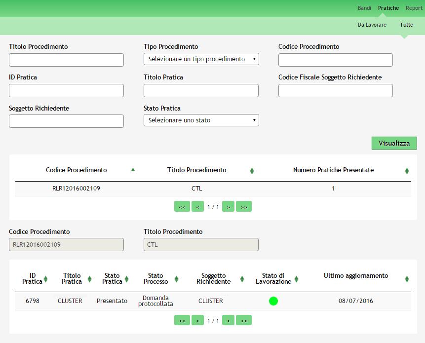 Figura 25 Menu Pratiche Tutte Dettaglio del procedimento selezionato Cliccare sulla pratica di interesse per accedervi.